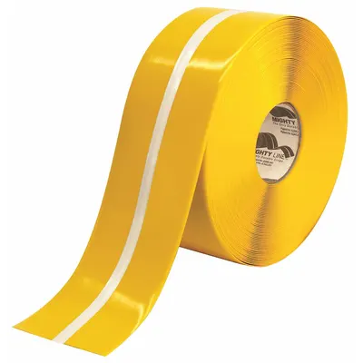 MIGHTY LINE Floor Marking Tape: Glow-in-the-Dark, Solid with Center Line, Yellow, 4 in x 100 ft - Glow-in-the-Dark Floor Marking Tape