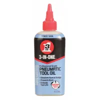Mineral-based lubricant for pneumatic tools such as impact wrenches, nail guns, and air hammers. Suitable for use in industrial and workshop environments. Operating temperature range from -20°F to 320°F. Not food grade. Supplied in a bottle