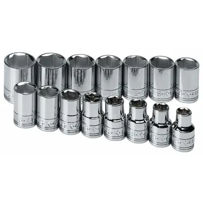 SK PROFESSIONAL TOOLS Socket Set: 1/2 in Drive, 15 Piece, 6-Point, Metric - SAE & Metric Socket Sets