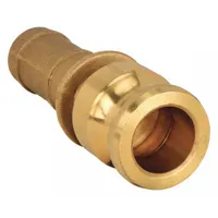 This Type E forged brass cam and groove adapter has a 3 in coupling size and 3 in hose fitting size, with an overall length of 6 15/32 in. It is used to connect hoses to pipes or equipment in fluid transfer systems, providing a quick and secure connection