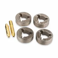 This 4-roll kit includes inlet and intermediate guides, designed for feeding solid welding wire. It features a 1/16 in V-groove configuration and is compatible with the Millermatic 350P welder series and R-115 wire feeder series. Suitable for industrial fabrication and repair applications requiring consistent wire delivery