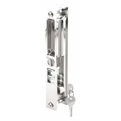 This PRIME-LINE sliding door lock is a recessed handle designed for flush-mount installation on sliding doors. It provides a space-saving locking solution suitable for industrial and commercial applications where door control and security are required. Dimensions: 15/16 in length, 15/16 in width, 7 1/4 in height.
