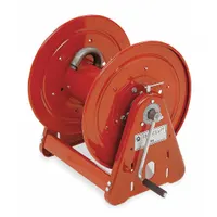 This REELCRAFT hand-crank hose reel stores and dispenses up to 200 ft of 1/2 in I.D. hose. It features a TFE/P seal and nickel-plated steel swivel, with overall dimensions of 17-3/4 in L x 25-3/4 in W x 20-1/4 in H. The red reel is suited for industrial applications such as manufacturing plants, maintenance shops, and service bays