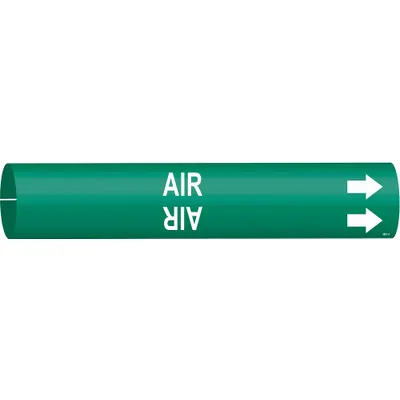 BRADY Pipe Marker: Air, Green, White, Fits 3/4 to 1 3/8 in Pipe O.D., 1 Pipe Markers - Air Snap-On Pipe Markers