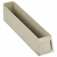 This LEWISBINS unit dose bin has an overall length of 10 3/4 inches and interior dimensions of 2 inches by 2 7/8 inches. It is beige in color and does not include dividers. Commonly used for organizing and dispensing small items in healthcare, pharmacy, or industrial settings