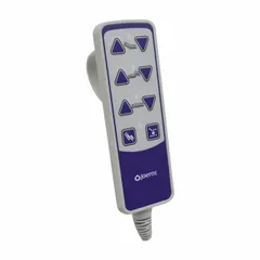 This gray plastic pendant is designed for use with Joerns Care Easycare 9 and Ultracare XT beds. It provides patient or caregiver control for bed positioning and adjustments. The pendant serves as a compatible replacement part for the specified bed series.