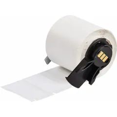 Vinyl wraparound label, black on white, sized 1/2 in x 1 1/2 in. Designed for wire gauges from 10 AWG to 4 AWG. Compatible with BMP61 printer series; requires M61-R6210 ribbon. Used for permanent identification of wires in control panels, electrical installations, and maintenance applications.
