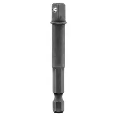 This 25-pack of impact socket adapters features a 1/4" male hex input and a square output drive with a locking mechanism. The black oxide finish provides corrosion resistance. Designed for use with impact tools, these adapters allow connection to square-drive sockets for fastening applications.