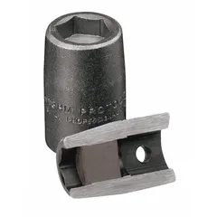 SAE power socket with 1/2 in drive and 7/16 in socket size. Features a 6-point standard configuration and black oxide finish. Magnetic design helps secure fasteners during assembly or maintenance, particularly in hard-to-reach or overhead applications.