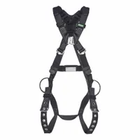 This unisex arc-flash rated vest-style harness is designed for general use and welding applications. It features a quick-connect/tongue buckle and friction torso adjustment for a secure fit. The black harness is sized XL