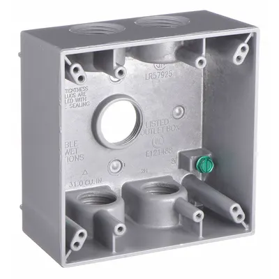 BELL Electrical Box: Aluminum, Square, 2 Gangs, 3/4 in Hub Size, 31 cu in Capacity - Aluminum Weatherproof Electrical Boxes