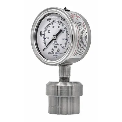 PIC GAUGES Pressure Gauge with Diaphragm Seal: 0 psi to 1,000 psi, 301L/0JJJ, 2 1/2 in Dial - Dial Pressure Gauges with 316 SS Female-Threaded Mini-Seal