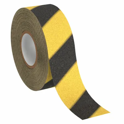 3M Anti-Slip Tape: Coarse, 60 Grit Size, Striped, Black/Yellow, 1 in x 60 ft - Medium Traffic Antislip Tape