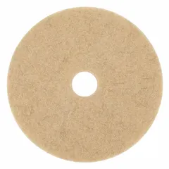 Round burnishing pad with 17 in diameter, made from a natural/polyester fiber blend. Rated for maximum speed of 3000 RPM. Sold in a 5-pack. Used with floor burnishing machines to restore gloss on hard floor surfaces.