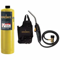 This high output extended reach hose torch kit features a fixed tip with adjustable flame control and is compatible with MAP-Pro fuel. The instant on-off valve allows for quick operation. Suitable for brazing, soldering, and heat-treating applications requiring a portable flame source