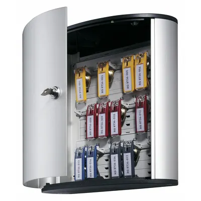 DURABLE Key Box: 18 Key Capacity, Single Key Lock, Aluminum, Gray, 11 in Ht, 11 7/8 in Wd - Key Cabinets with Key Lock