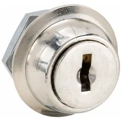 This keyed cam lock is constructed with a zinc die-cast body and nickel finish. It is master keyed and operates with a quarter-turn clockwise unlock. Commonly used to secure cabinets, panels, and enclosures in industrial and commercial settings.