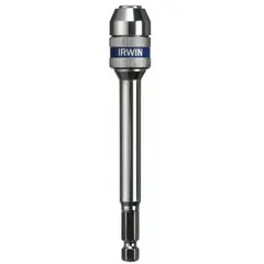 This extended-reach bit holder is designed for power tool use, accepting 3/8-inch hex-shank bits. The magnetic tip secures bits for driving fasteners in recessed or tight spaces. Not impact rated.