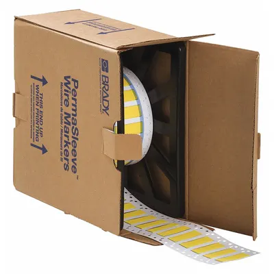 BRADY Sleeve Label: 3/8 in x 2 in, Polyolefin, Yellow (Matte) - Brady Precut Sleeve Label Rolls