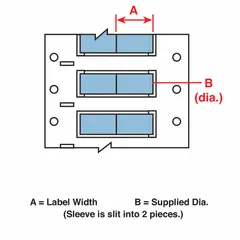 Polyolefin sleeve label roll with blue matte finish. Precut size 1-1/2 in x 1 in, designed for wire diameters from 0.5 in to 1.45 in. Compatible with Brady i7100 printer series for on-demand wire and cable identification.