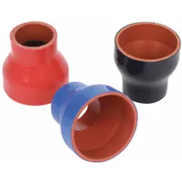 Blue silicone SAE J20 heater hose reducer with 3 1/2 in to 3 3/4 in inside diameter, 3 in length. Silicone tube and cover, rated -65° to 350°F. Used to connect different-diameter heater hoses in cooling systems