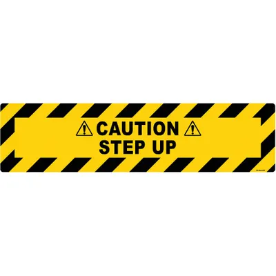 STRANCO Anti-Slip Floor Sign: Vinyl, Adhesive Sign Mounting, 6 in x 24 in Nominal Sign Size - Caution Step Up Floor Signs