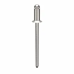 Flush-mount blind rivet with 0.122-inch diameter and 1 17/50-inch length. Body length 1/4 inch, overall length 1 11/32 inches. Plain finish. Supplied in a 500-piece pack. Suitable for fastening materials where only one-sided access is available, such as sheet metal and general fabrication.
