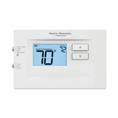Low voltage programmable thermostat for heating and cooling systems. Allows user-set temperature schedules for energy savings and comfort. Suitable for residential and light commercial HVAC applications.