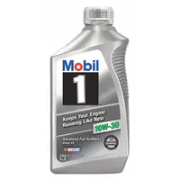 MOBIL Mobil 1 synthetic engine oil, SAE 10W-30 grade, supplied in a 1 qt bottle. Formulated for gasoline engines in passenger cars. Provides advanced protection and performance under a wide range of driving conditions