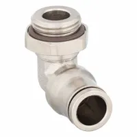 Nickel-plated brass elbow fitting with Push-to-Connect x MBSPP connections. Accepts 10 mm OD tube and 3/8 in male BSPP thread. Suitable for pneumatic or fluid systems requiring quick, tool-free installation