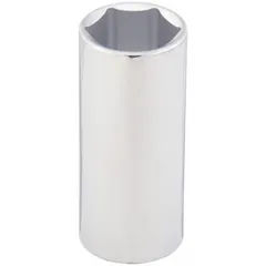 This 1/2" drive hand socket features a 28 mm metric size with a 6-point deep profile for engaging hex fasteners. The chrome finish provides corrosion resistance. Suitable for tightening or loosening nuts and bolts in automotive, machinery, and industrial applications.