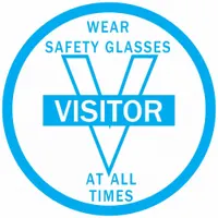 Hard Hat Label: Wear Safety Glasses At All Times Visitor, 2 in Dia, English, Non-Reflective, 4 PK (MPN 45333)