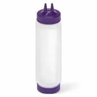 This 24 oz squeeze bottle is used for dispensing condiments, sauces, and oils in commercial kitchens and food service operations. It has a 2 1/8 in opening diameter and 10 15/16 in overall height. The bottle is NSF Certified and dishwasher safe
