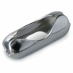 These ball chain connectors are made of brass with a silver finish. Each connector measures 1/4 inch in overall width and height. Supplied in packs of 100. Used to join or terminate ball chain in applications such as signage, lighting fixtures, and security tags.