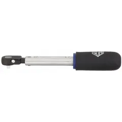 This key-adjustable preset ratcheting torque wrench has a 1/4 in drive and a torque range of 30 in-lb to 150 in-lb, calibrated in inch-pounds. It is used for precise tightening of fasteners in applications such as automotive assembly, machinery maintenance, and equipment repair, ensuring accurate torque application to prevent over- or under-tightening.