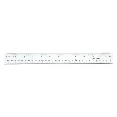 WESTCOTT Ruler: 10562, Gen Purpose, 12 in, 0.08 in Thick, 1/16 in/1 mm, Black, Flex - Plastic Rulers