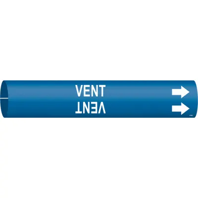 BRADY Pipe Marker: Vent, Blue, White, Fits 2 1/2 to 3 7/8 in Pipe O.D., 1 Pipe Markers - Vent Snap-On Pipe Markers