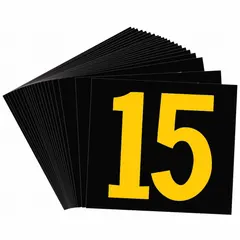 KVA marker with retroreflective sheeting and Gothic-style characters. Displays the number '15' with a character height of 2 1/2 inches and width of 3 1/4 inches. Used for identifying transformer kilovolt-ampere ratings in electrical utility and industrial settings.