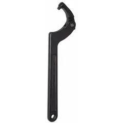 This adjustable-pin spanner wrench features a round handle and a 3/8 in pin diameter, with an overall length of 12 1/4 in. It is used for turning round nuts and collars with pin holes in industrial maintenance, machinery assembly, and equipment repair.