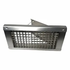 Mill aluminum surface-mount louvered grille with silver finish. Measures 5 1/4 in height, 13 1/8 in width, 2 in depth, with 3/4 in bar spacing. Designed for exposed duct mounting in HVAC systems to direct airflow and provide a finished appearance.
