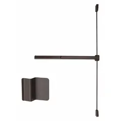 Surface-mounted vertical rod exit device with Touchbar and Dummy Pull configuration. Bronze finish. Designed for maximum door width of 3 ft. Suitable for commercial doors requiring panic hardware for safe egress.