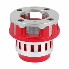 This die head is designed for cutting NPT threads on 2-inch pipe with a right-hand orientation. Constructed from high-speed steel, it is intended for use with handheld pipe threaders in plumbing and piping applications.