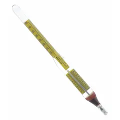 API Plain Form hydrometer with a range of 19/31 and scale divisions of 0.2. Measures specific gravity of petroleum products and liquids. Overall height 6 inches. Manufacturer part number GW2503.
