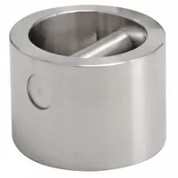 This Class 4 calibration weight has a nominal mass of 25 kg and is constructed from stainless steel. It features a grip handle for safe handling. Used as a mass reference for verifying and adjusting industrial scales and balances in routine accuracy checks