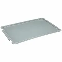 This fiberglass lid is designed for extreme-temperature stacking totes, providing cover and protection in environments requiring heat or cold resistance. It fits MOLDED FIBERGLASS tote models 1UTX1, 1UTX4, 1UTX7, 1UTY1, 1UTY4, and 1UTY7. Color: Gray. Material: Fiberglass. Dimensions: 25-1/4 x 17-3/4 in
