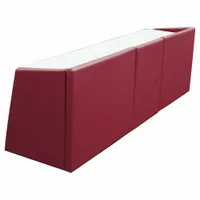 This scorer's table features a white steel tabletop and red vinyl padding. It measures 96 inches in length, 18 inches in depth, and 29 inches in height. Designed for use as a dedicated station for scorekeepers and officials at sporting events