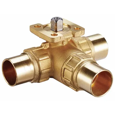 HVAC Control Ball Valve: 3-Way, 1 in Sweat, 18.7 CV Flow, 9.4 Bypass CV Flow - 3-Way Sweat Connection Ball Valves