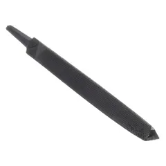 Triangular file with double-cut bastard teeth and a single edge cut. Tapers toward the point for access into confined areas. Black oxide finish. Used for sharpening saw teeth, filing keyways, and finishing internal angles.