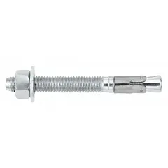 Zinc-plated steel wedge anchors for fastening into solid concrete. Each anchor has a 5/8" diameter, 5/8"-11 thread size, and 5 1/8" thread length. Supplied in a 25-pack. Suitable for structural applications such as mounting equipment, handrails, or machinery bases.