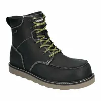Unisex lace-up work boot with composite toe cap, welted construction, and removable insole. Insulated and waterproof for cold, wet conditions. Electrical hazard rated and conductive. Non-marking sole, non-metallic upper, and round toe. Suitable for industrial environments requiring safety footwear